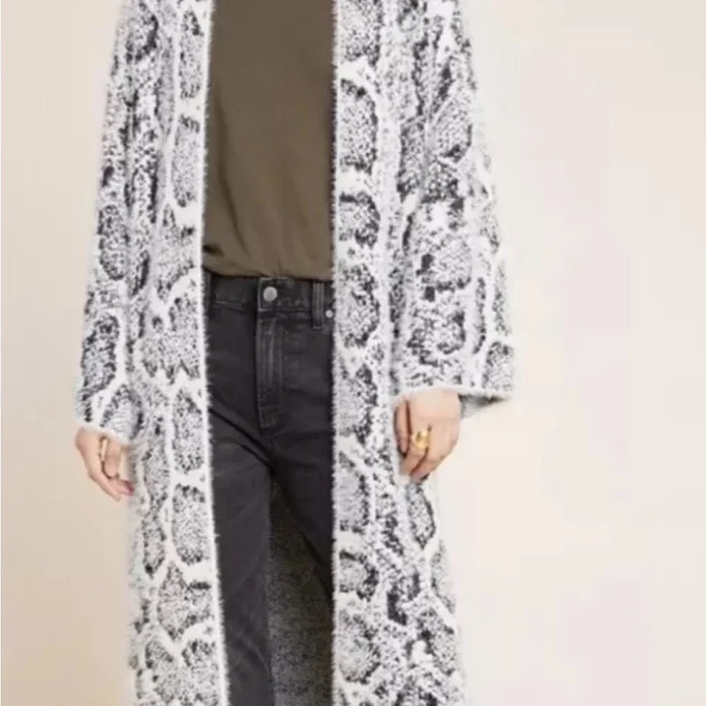Anthropologie NWOT Chic Black and White Long Cardigan O/S - Picture 4 of 14